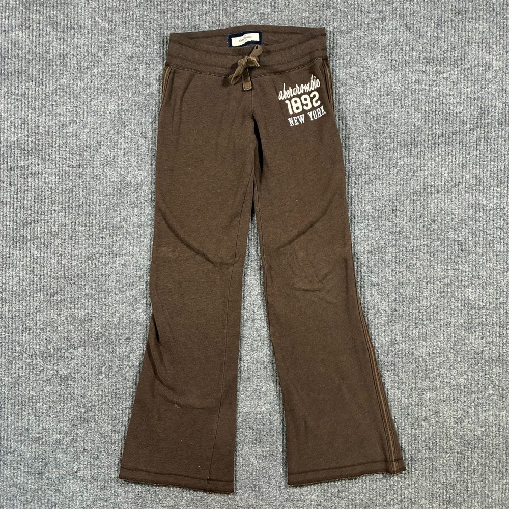 Abercrombie Womens Y2K Sweatpants L Brown Flare Leg Drawstring Fleece Vintage